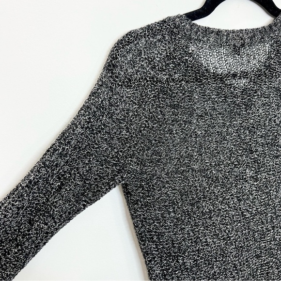 Uniqlo 100% linen open knit black white marl 3/4 sleeve sweater M - Picture 7 of 11